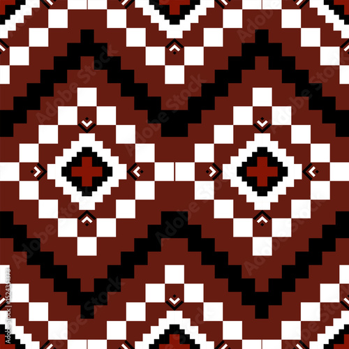 Geometric Tribal Diamond Pattern in Red, Black, and White