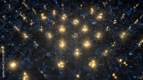 Connected network glowing nodes and circuit
