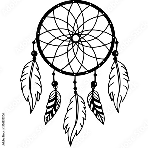 Dreamcatcher Vector Illustration Ethnic Design with Feathers