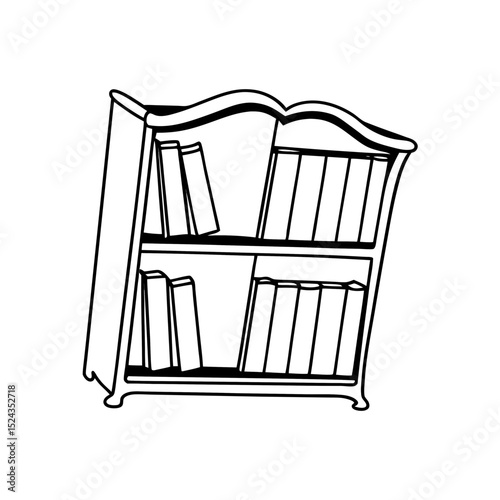 Bookshelf Vector Illustration Black and White Line Art
