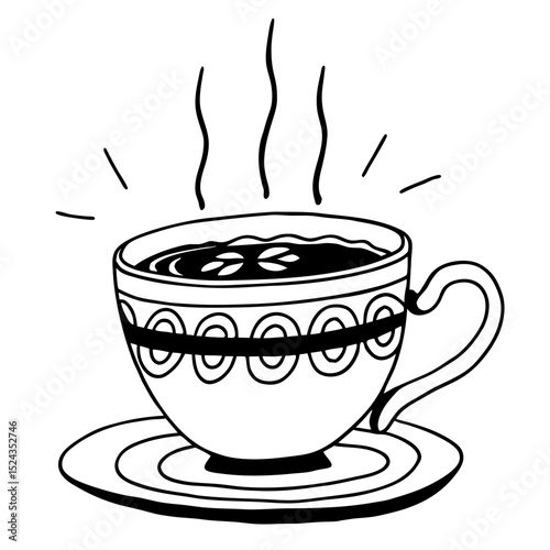 Black and White Coffee Cup Line Art Vector Illustration