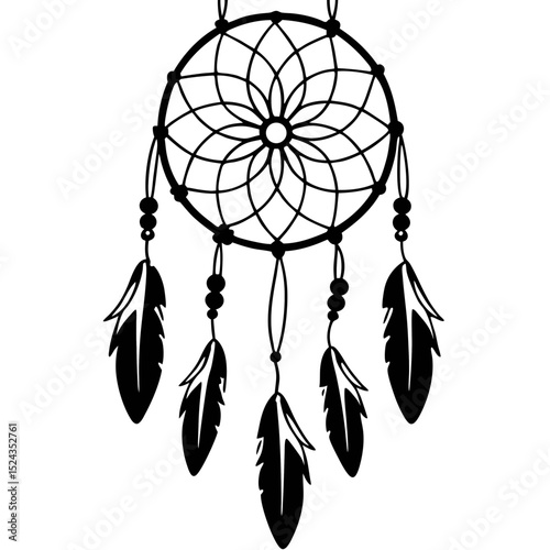 Dreamcatcher Vector Illustration Black and White Graphic Design