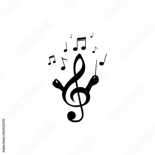 Music clef and notes icon isolated on white background