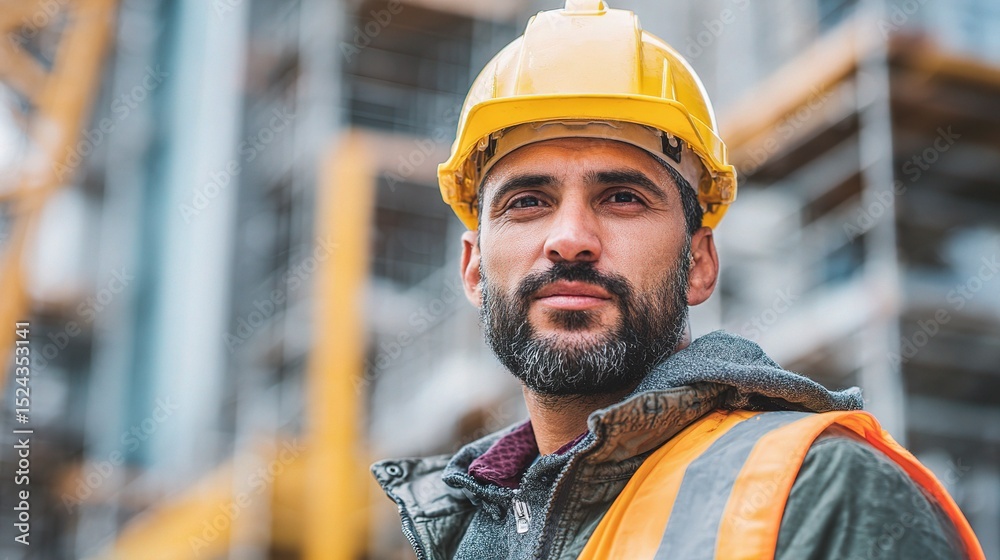 Fototapeta premium Engineer in Safety Gear at Construction Site Portrait Image