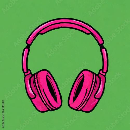 Pink Headphones Illustration on Green Background

