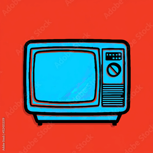 Blue Retro TV Illustration on Red Background


