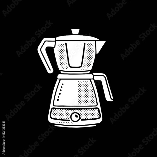 Moka Pot Illustration on Black Background

