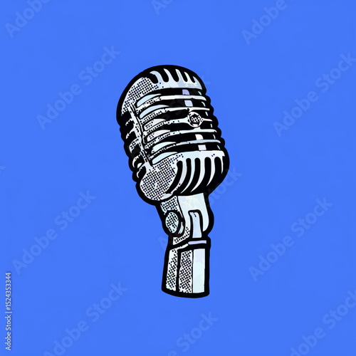 Vintage Microphone Illustration on Blue Background

