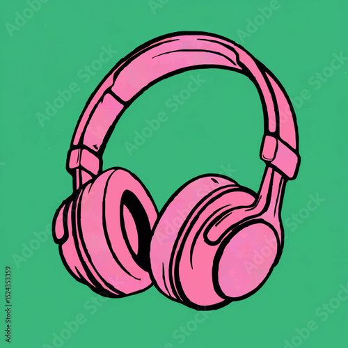 Pink Headphones Illustration on Green Background

