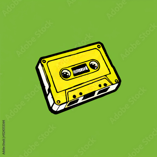 Yellow Cassette Tape Illustration on Green Background

