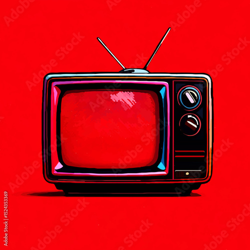 Blue Retro TV Illustration on Red Background

