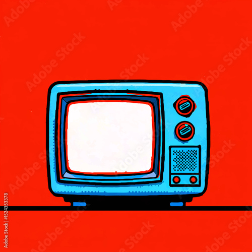 Blue Retro TV Illustration on Red Background

