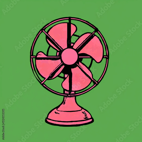 Retro Table Fan Illustration on Green Background

