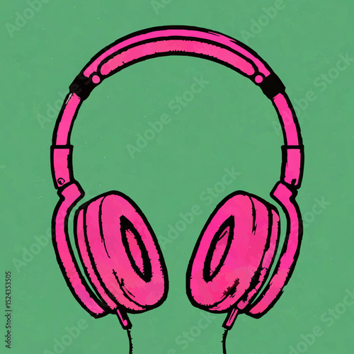 Pink Headphones Illustration on Green Background

