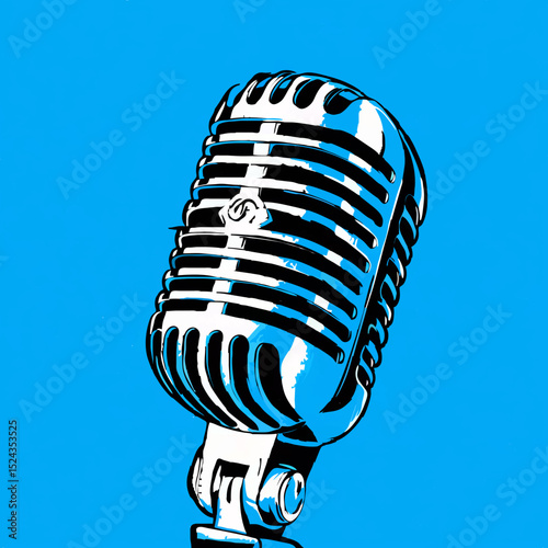 Vintage Microphone Illustration on Blue Background

