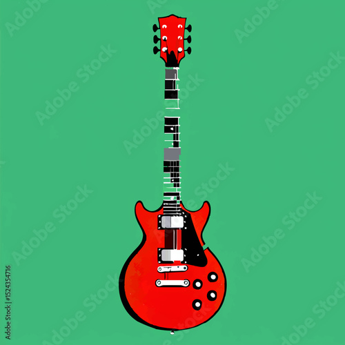 Red Electric Guitar Illustration on Green Background

