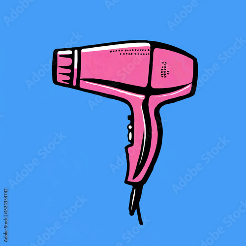 Pink Hair Dryer Illustration on Blue Background

