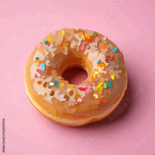 Sprinkled Donut on Pink Background, Delicious Treat

