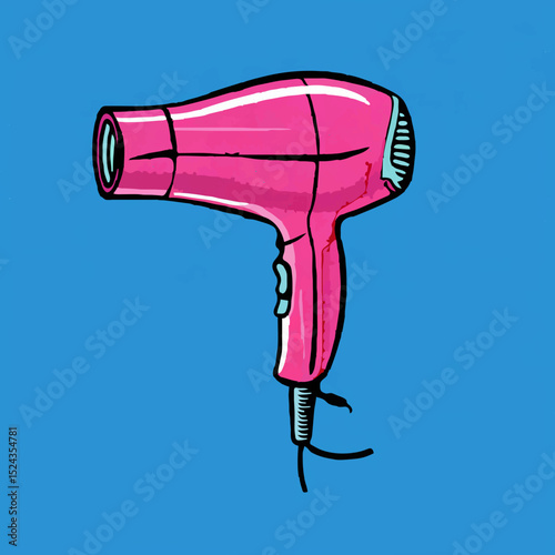 Pink Hair Dryer Illustration on Blue Background

