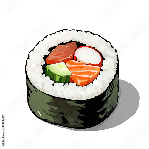 Colorful Futomaki Sushi roll on white background

