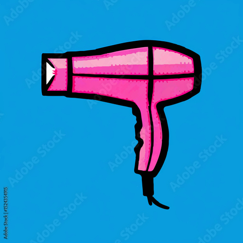 Pink Hair Dryer Illustration on Blue Background

