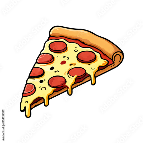 Pepperoni Pizza Slice with Dripping Cheese

