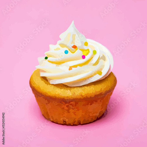 Cupcake with Sprinkles on Pink Background

