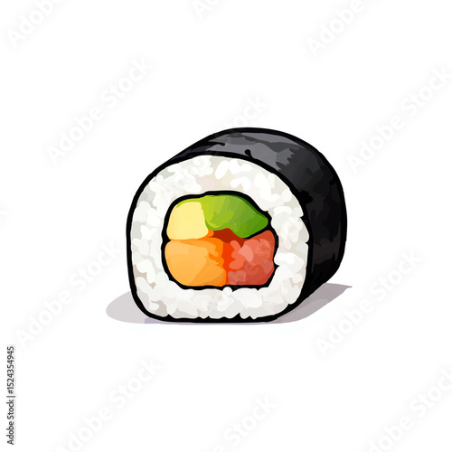 Colorful Futomaki Sushi roll on white background

