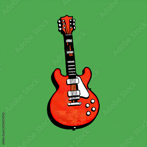 Red Electric Guitar Illustration on Green Background

