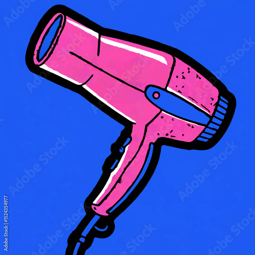 Pink Hair Dryer Illustration on Blue Background

