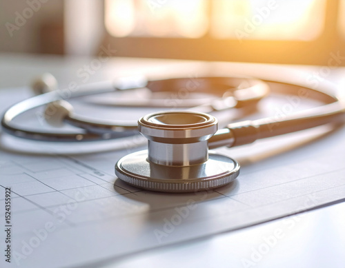 A stethoscope rests precisely on a clean, sterile medical chart, symbolizing patient care and attentive diagnostics.