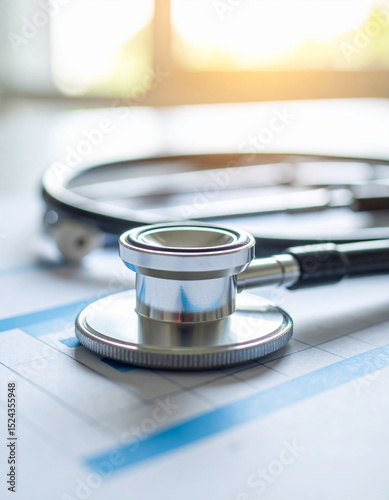 A stethoscope rests precisely on a clean, sterile medical chart, symbolizing patient care and attentive diagnostics.