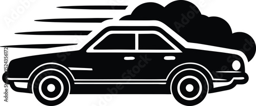 Car Silhouette with Speed Lines and Cloud of Smoke