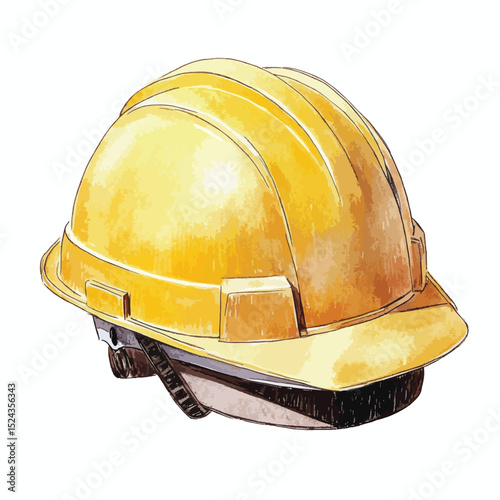Watercolor Illustration of a Yellow Construction Hard Hat Angled View