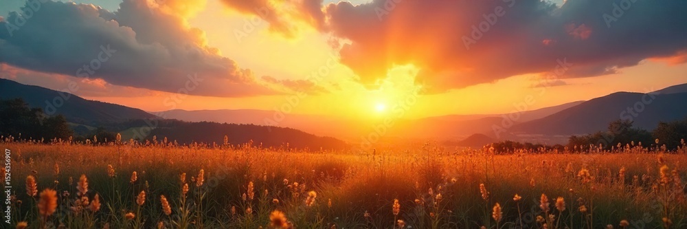 Fototapeta premium A sunrise over a tranquil landscape, symbolizing new beginnings and the enduring hope found in Christian faith Perfect for Easter, Lent, or general religious themes , comfort, future, redemption