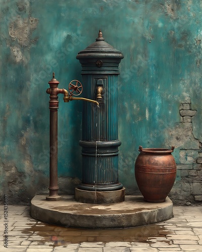 Elegant copper tap with rustic base high resolution picture
