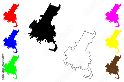 Neyshabur city (Islamic Republic of Iran, Persia, IRI, Razavi Khorasan province) map vector illustration, scribble sketch Nishapur map