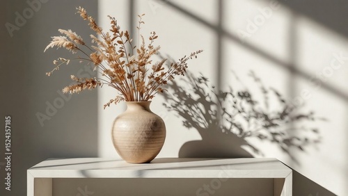 Sunlit Dried Flowers in a Ceramic Vase Minimalist Home Decor Inspiration