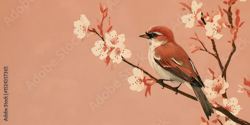 A bird perched on a branch in a blossoming tree