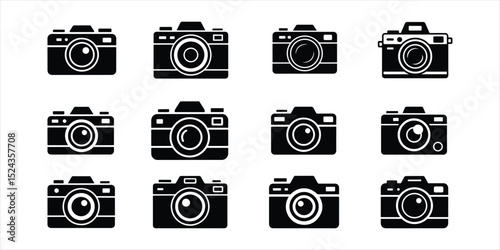 camera icon set vector silhouette on white background.
