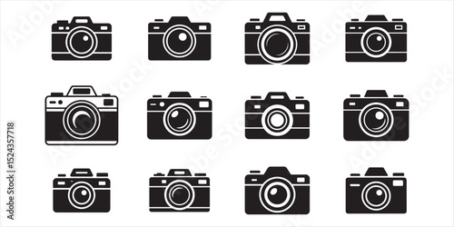 camera icon set vector silhouette on white background.
