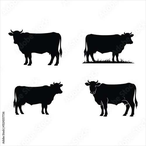 cow set icon vector silhouette on white background.