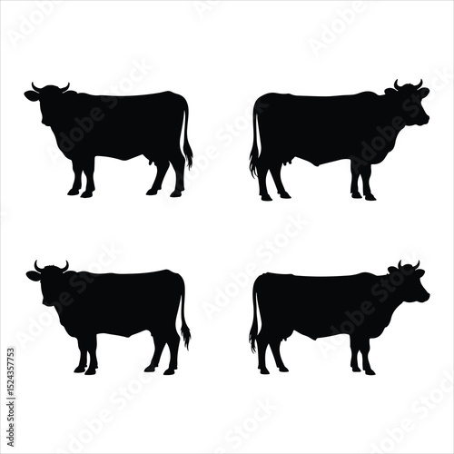 cow set icon vector silhouette on white background.