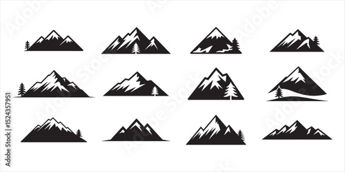 mountain set icon vector silhouette on white background.