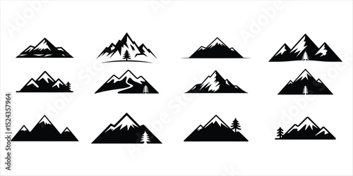 mountain set icon vector silhouette on white background.