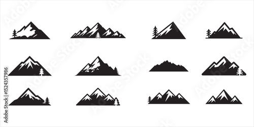 mountain set icon vector silhouette on white background.