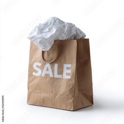 Eco-friendly kraft bag with sale lettering crowned by a paper chaos, evoking frugal Christmas shopping and Zero Waste Week