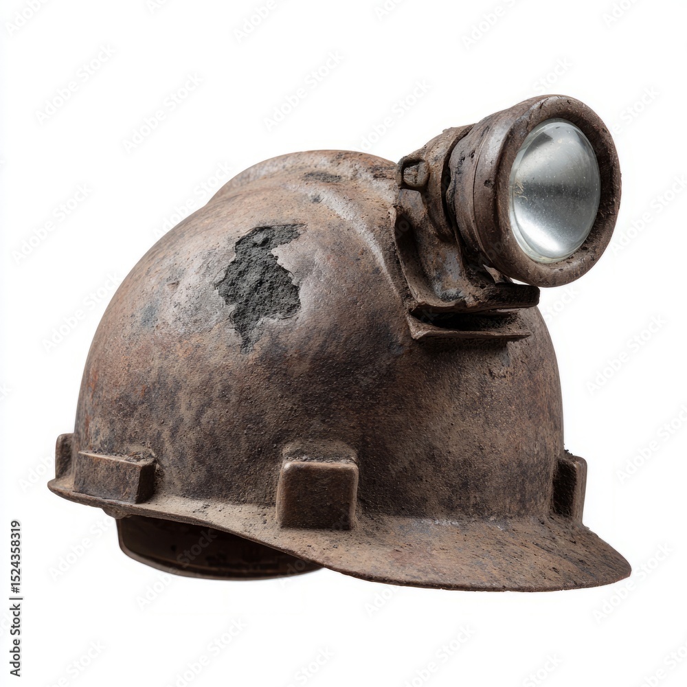 Fototapeta premium Rusty miner's helmet with a solitary beam, echoing echoes of old Appalachia and Miners' Memorial Day resilience