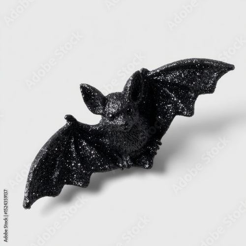 Glittering black bat figurine, shimmering with mysterious allure, perfect for Samhain celebrations and nocturnal Halloween decor enchantments