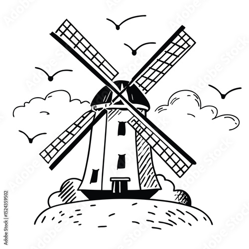 Peace Windmill of Doves and Petals International Day background Vector flying doves celebration unity concept art concept of Art 